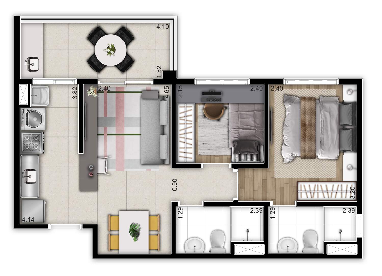 Planta 2 dorms 52m² – Vinx Vila Tolstói
