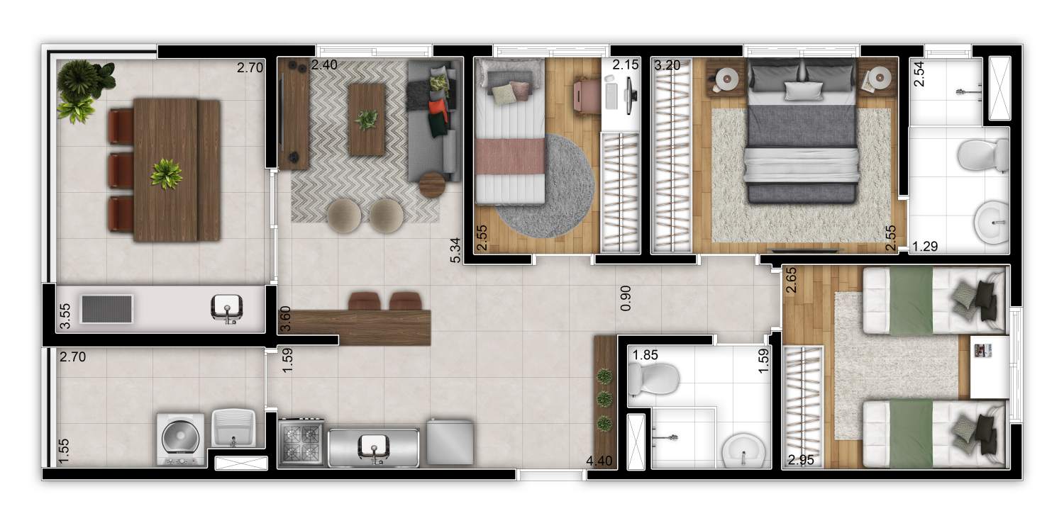Planta 3 dorms 71m² – Vinx Vila Tolstói