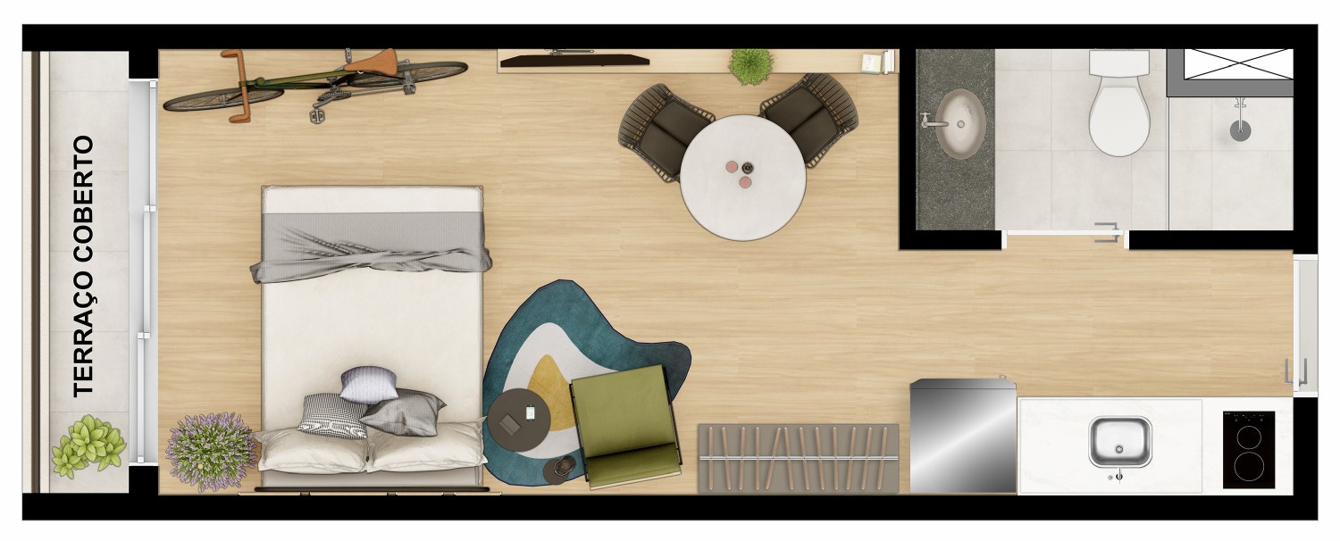Planta Studio 22m² – Nurban Ibirapuera