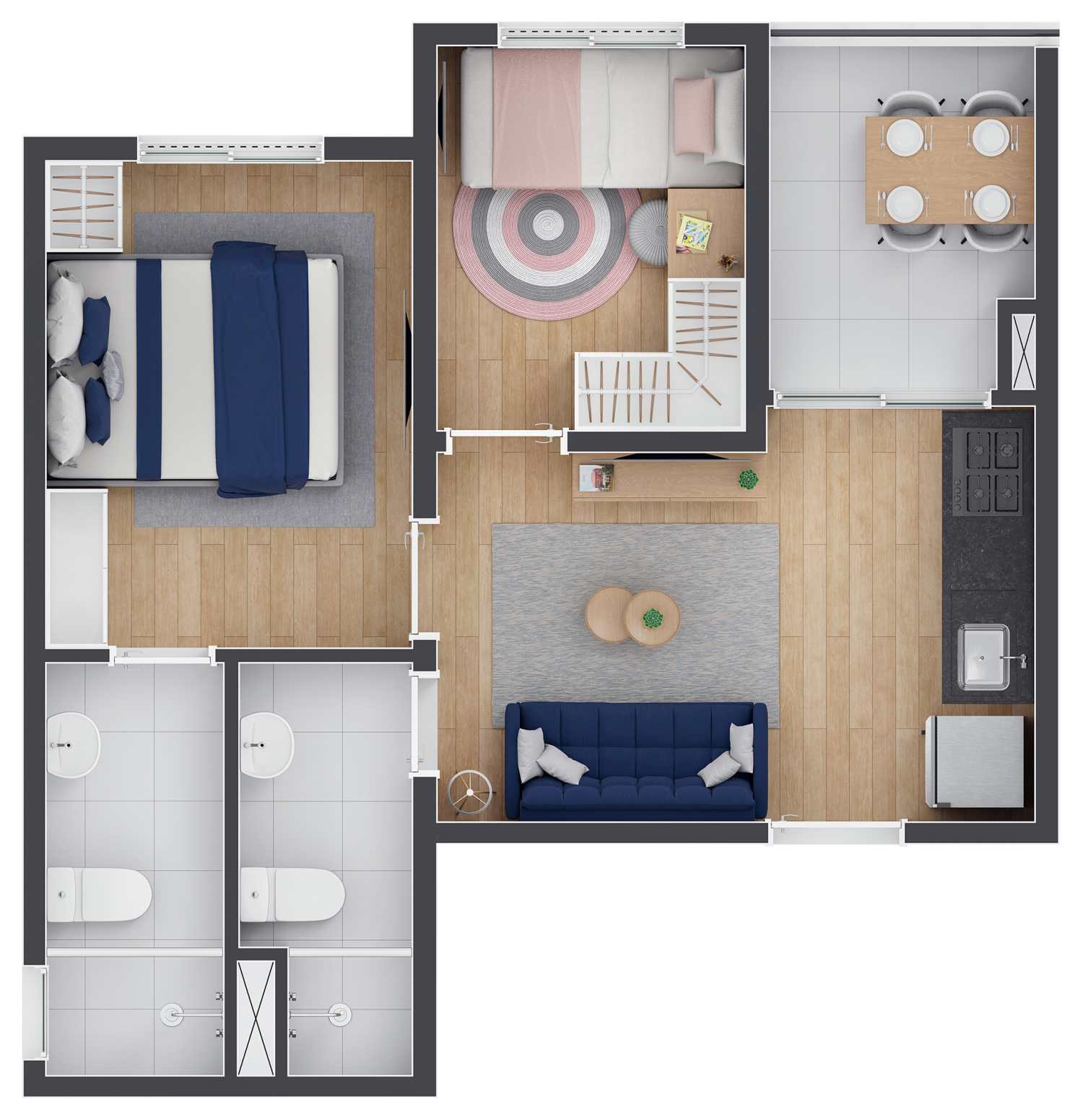 Planta 2 dorms suíte 37m² – Vinx Bresser-Mooca